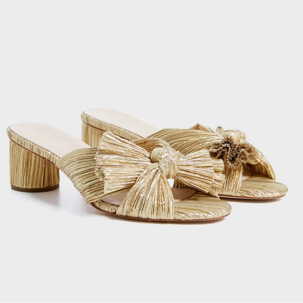 LOEFFLER RANDALL Gold Emilia Pleated Knot Mules SZ 40
